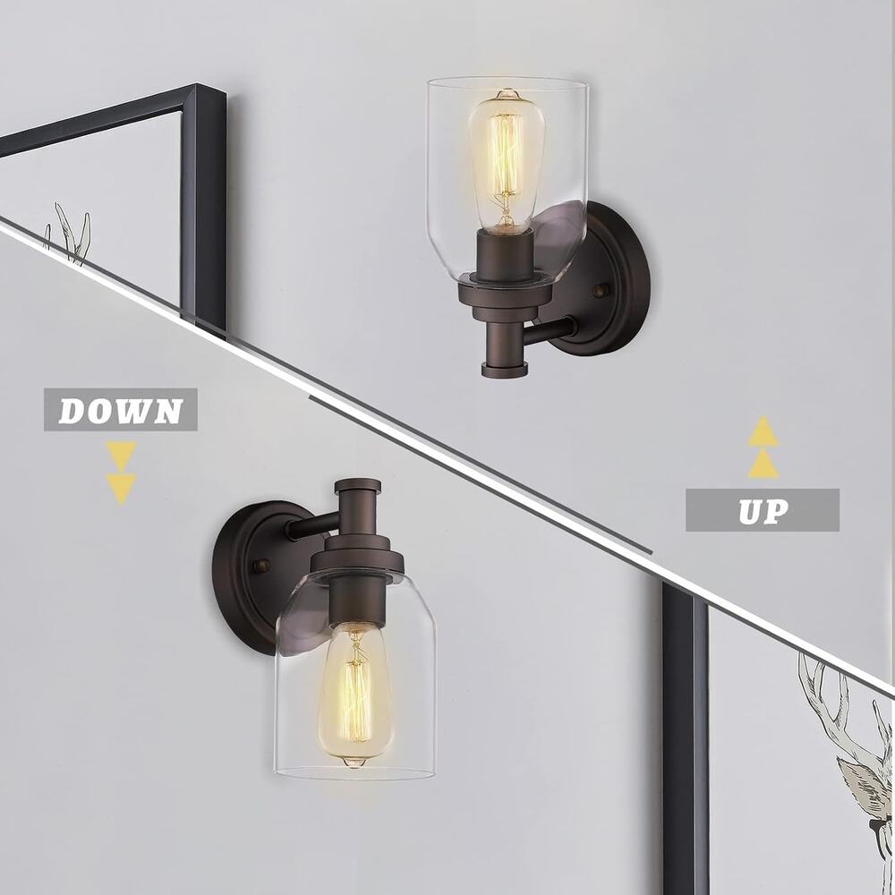 2-Pack Oil Rubbed Bronze Farmhouse Wall Sconces with Clear Glass Shades - Picture 3 of 4